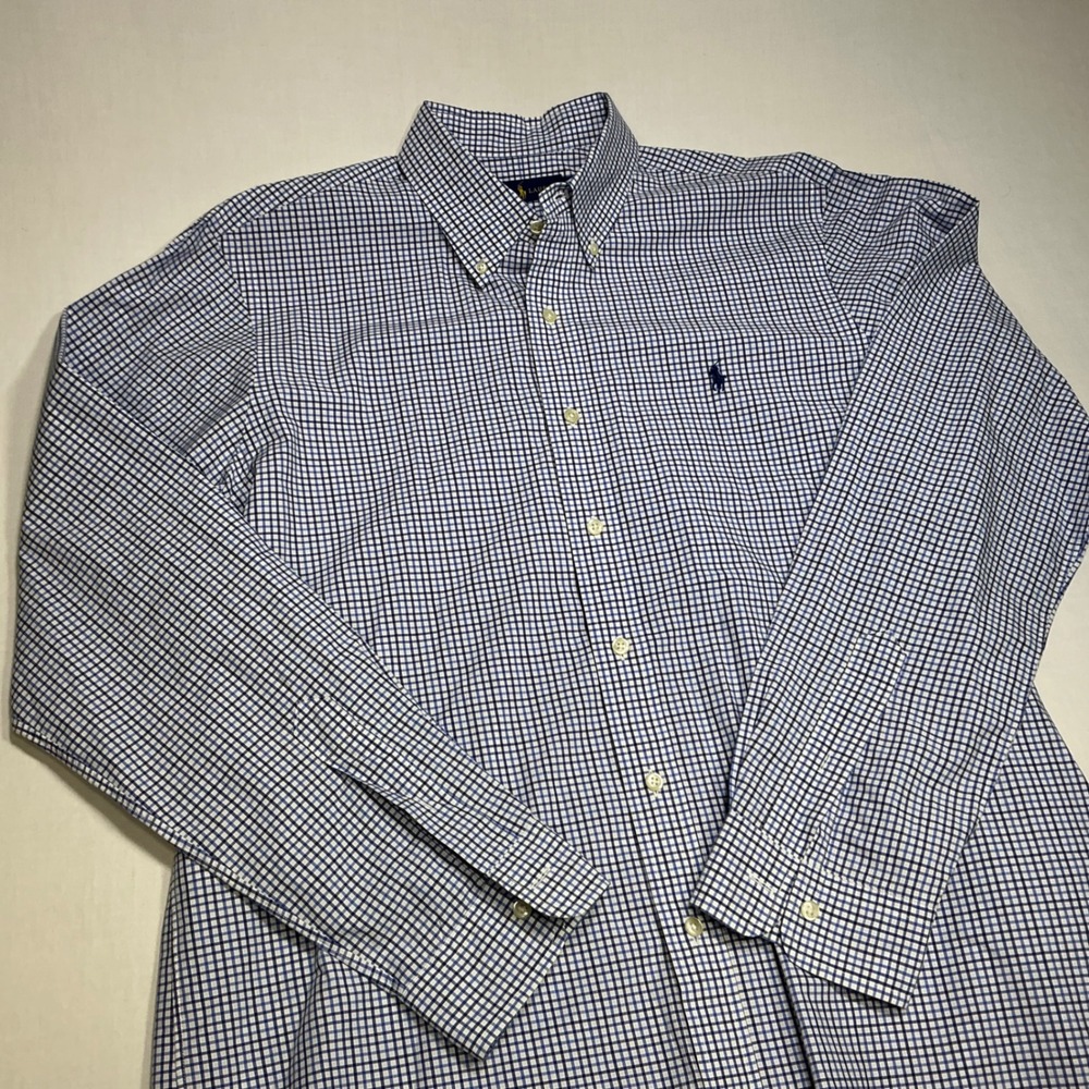 Ralph Lauren Mens Blue Checkered Button Down Long Sleeve Dress Shirt L
